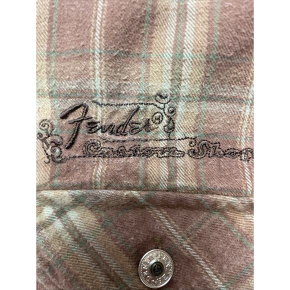 Fender Custom Shop Hoodie Shirt Mens M Rust Plaid Twill Surfer Skater Grunge - Picture 6 of 12